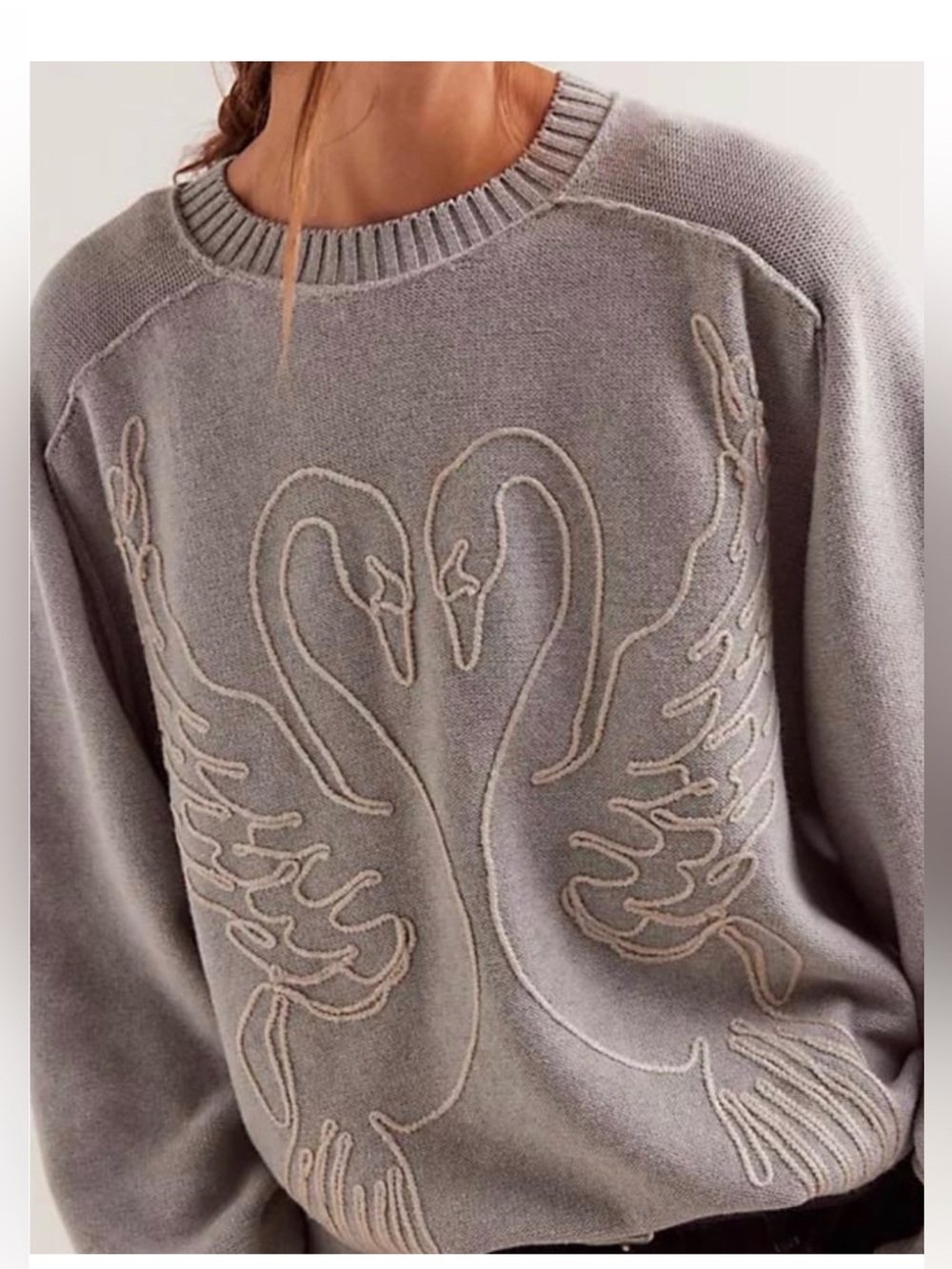 NWOT Free People Embroidered swan sweater